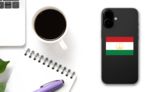 Tajikistan Flag Sticker on a Phone (New) example