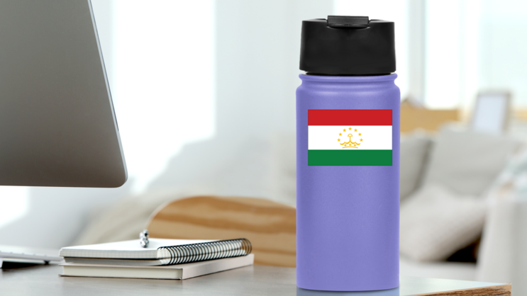 Tajikistan Flag Sticker on a Water Bottle (New) example