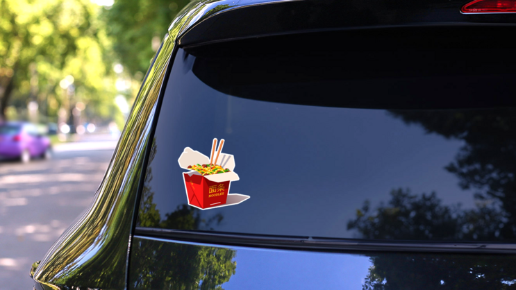 Takeaway Carton Box Noodles Sticker on a Rear Car Window (New) example