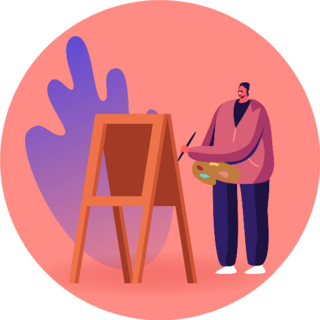 Talented Artist Male Character At Easel Sticker