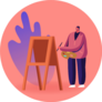 Talented Artist Male Character At Easel Sticker