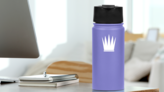 Tall Pointy Crown Sticker on a Water Bottle (New) example