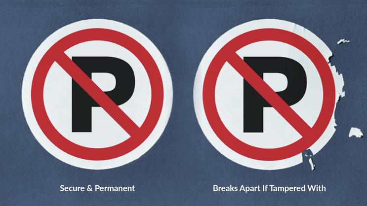 Tamper evident stickers showing effects of damage