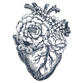 Tattoo  Floral Anatomical Heart Sticker
