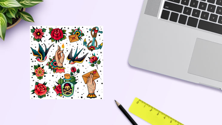 Tattoo Icons Pack Sticker Sheet on a Desk (New) example