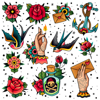 Tattoo Icons Pack Sticker Sheet 