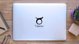 Taurus Zodiac Symbol Lettering Sticker on a Laptop (New) example