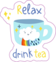 Tea Cup With Cute Clouds And Rainbow, Relax Drink Tea Sticker
