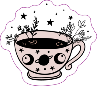 Tea Time, Doodle Illustration For Herbal Potion Sticker
