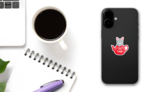 Tea Time Illustration Of Tea Pot And Kitten Sticker on a Phone (New) example