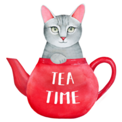 Tea Time Illustration Of Tea Pot And Kitten Sticker