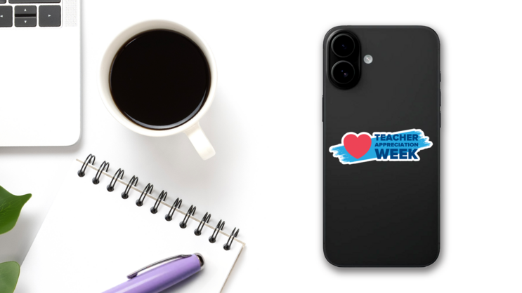 Teacher Appreciation Week Heart Illustration Sticker on a Phone (New) example