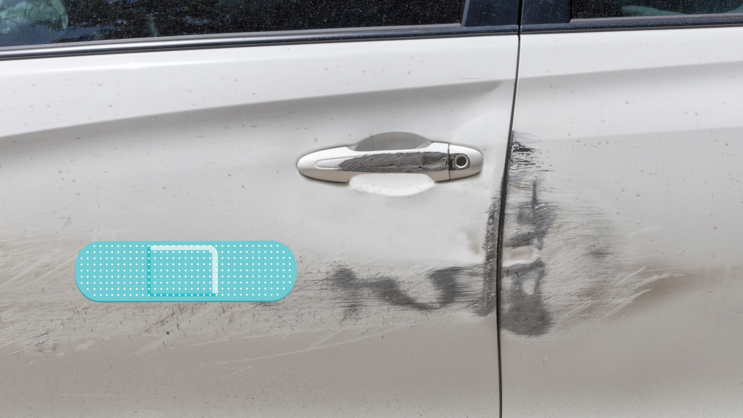 Teal Band Aid Bandage Sticker on a Scratched Car example
