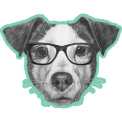 Teal Glasses Jack Russel Sticker