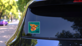 Teal Stylized Map Of Spain With Symbols Sticker on a Rear Car Window (New) example