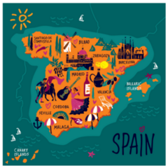 Teal Stylized Map Of Spain With Symbols Sticker