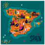 Teal Stylized Map Of Spain With Symbols Sticker