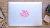 Team Bride Calligraphy Transfer Sticker on a Laptop (New) example
