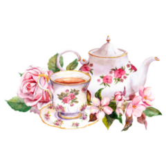 Teapot Rose And Cherry Blossom Watercolor Sticker
