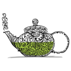 Teapot Sketch With Green Tea Concept Sticker