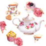 Teatime - Tea Pot, Teacup, Cakes And Flowers Sticker
