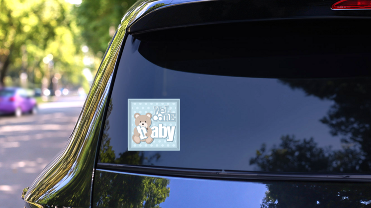 Teddy Bear Baby Sign Sticker on a Rear Car Window (New) example
