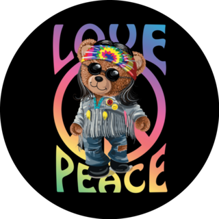 Teddy Bear Love & Peace Hippie 70s Sticker