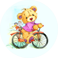 Teddy Bear Travel And  Bicycle Watercolor Illustration Sticker