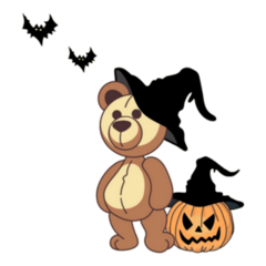 Teddy Bear Wearing Witch Hat With Halloween Pumpkin Sticker