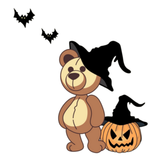 Teddy Bear Wearing Witch Hat With Halloween Pumpkin Sticker