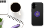 Tel Aviv Israel Ornate Typography On Purple Sticker on a Phone (New) example