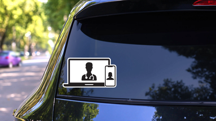 Telemedicine Or Telehealth Virtual Visit Illustration Sticker on a Rear Car Window (New) example