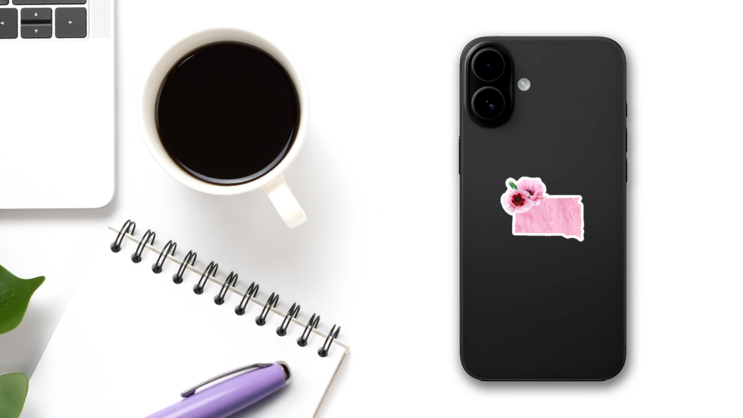 Tender Pink Color State South Dakota Sticker on a Phone (New) example