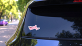 Tender Pink Colors State Massachusetts Sticker on a Rear Car Window (New) example