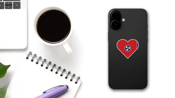 Tennessee Flag Heart Sticker on a Phone (New) example