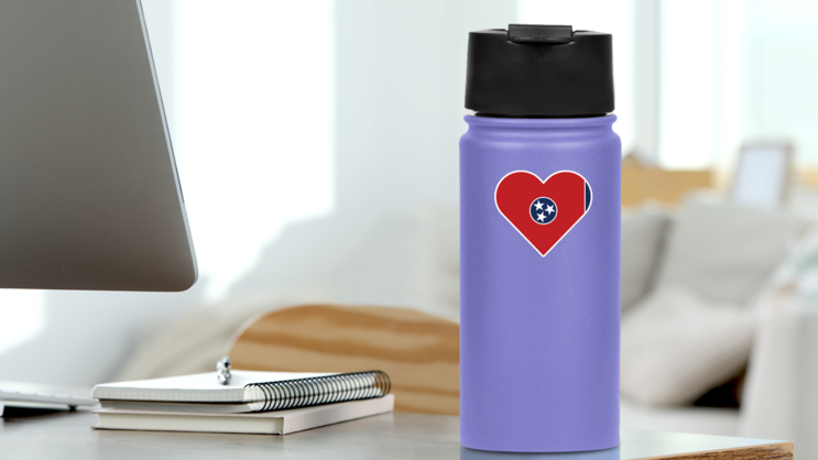 Tennessee Flag Heart Sticker on a Water Bottle (New) example