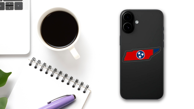 Tennessee Flag State Sticker on a Phone (New) example