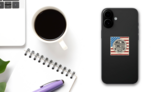 Tennessee Stamp With USA Flag Sticker on a Phone (New) example