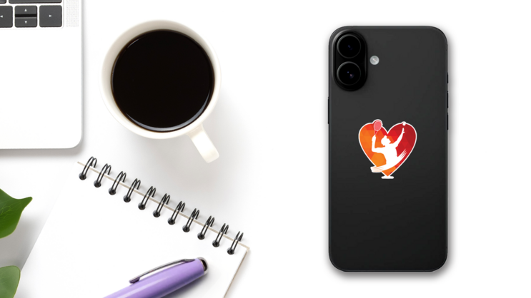 Tennis Heart Shape Design Sticker on a Phone (New) example