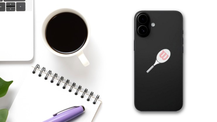 Tennis Racquet Printed Full Color Sticker on a Phone (New) example