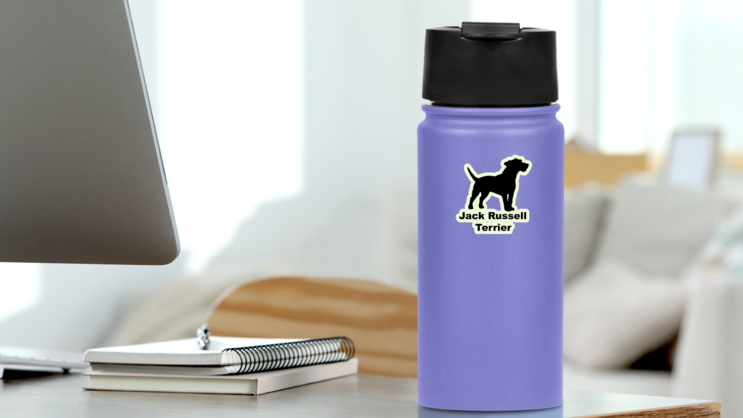 Terrier Silhouette Sticker on a Water Bottle (New) example