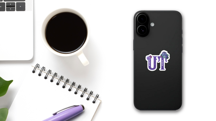 Territory Abbreviation Of Utah Purple Glitter Sticker on a Phone (New) example