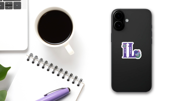 Territory Abbreviation State Illinois Purple Glitter Sticker on a Phone (New) example