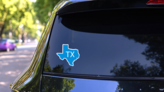 Texas Map Icon Abbreviation In Blue Sticker on a Rear Car Window (New) example