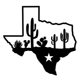 Texas Map Silhouette And Cactuses Desert Sticker