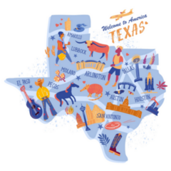 Texas Map With Traditional Symbols And Buildings Sticker