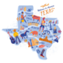 Texas Map With Traditional Symbols And Buildings Sticker