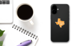 Texas State Outline And Hand Lettering Sticker on a Phone (New) example