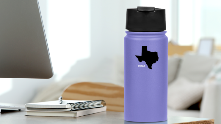 Texas State Sticker on a Water Bottle (New) example