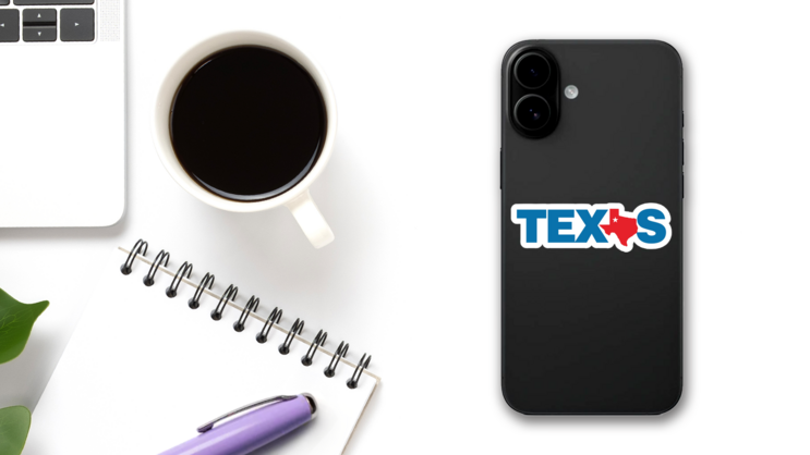 Texas State Text Sticker on a Phone (New) example